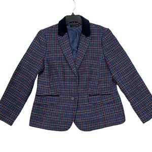 Talbots Multicolor Plaid Blazer with Black Collar